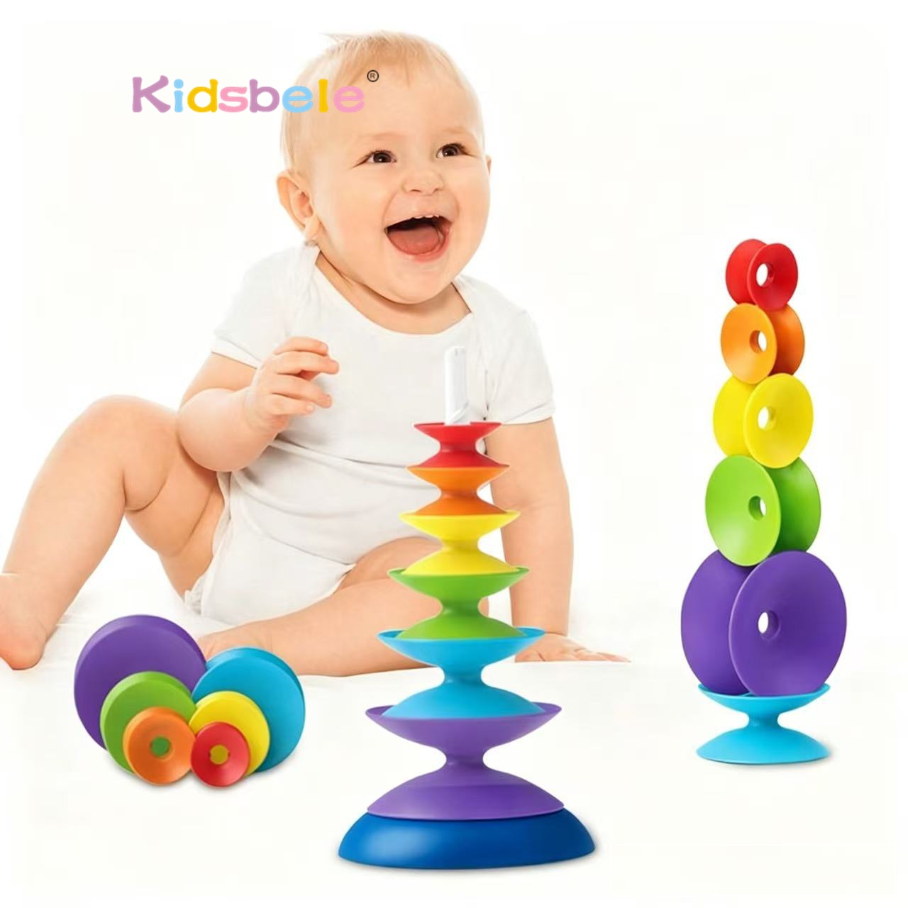 Toddler Learning Tower - 幼児向けレインボー回転積み木おもちゃ、モンテッソーリ回転バランスタワー感覚学習おもちゃ（赤ちゃん向け）
