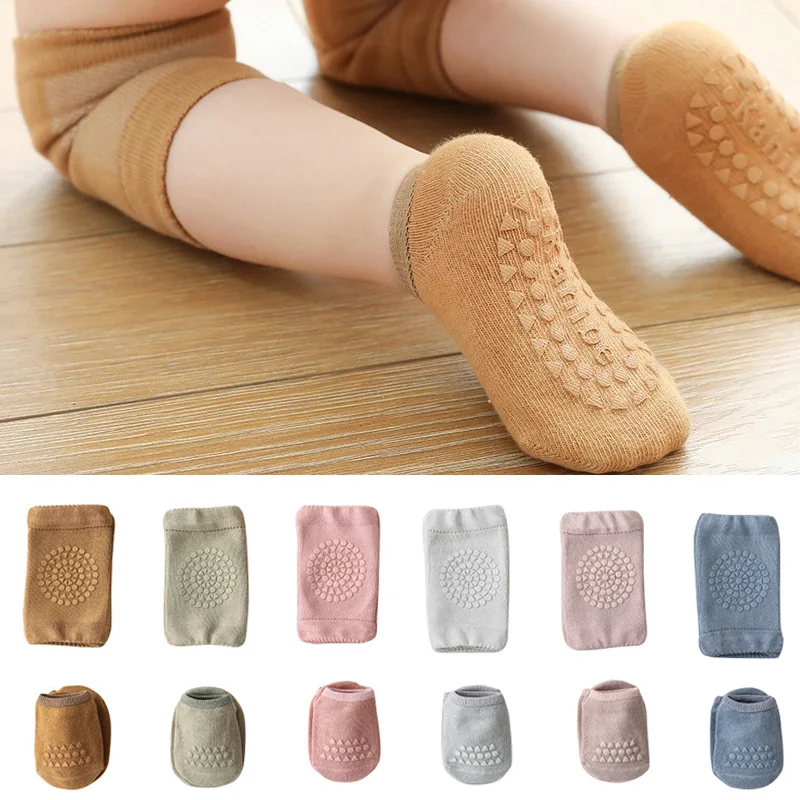 Baby Knee Pad Crawling - ベビー膝パッド靴下セット無地アンチスリップ靴下膝蓋骨子供クロール安全床靴下膝プロテクター女の子男の子用