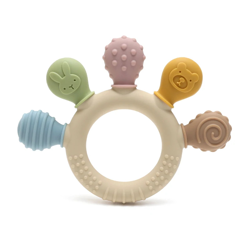 Baby Products Application - 新しい多色シリコンベビーリング歯固め不安解消おもちゃ0〜12ヶ月用噛むビーズ感覚刺激歯茎緩和おしゃぶりベビー