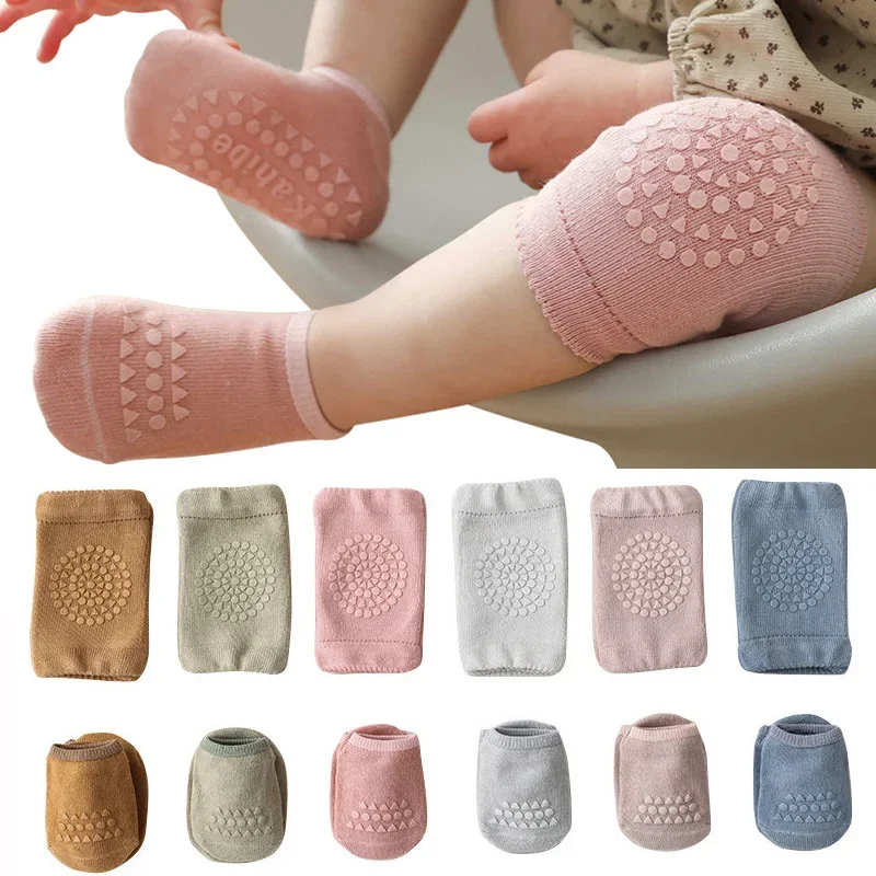 Baby Knee Pad Crawling - ベビー膝パッド靴下セット無地アンチスリップ靴下膝蓋骨子供クロール安全床靴下膝プロテクター女の子男の子用