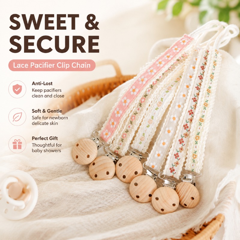 Baby Products 1 Year - 新生児用レースおしゃぶりクリップチェーン、紛失防止おしゃぶりホルダー、刺繍ギフト、ベビー用品