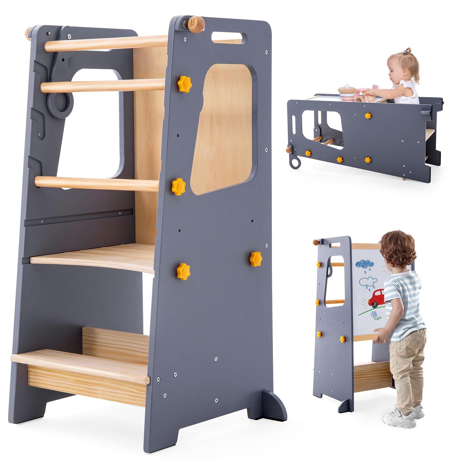 4 in 1幼児用キッチンタワー モンテッソーリ幼児用木製ラ - Toddler Learning Tower のレビューと価格