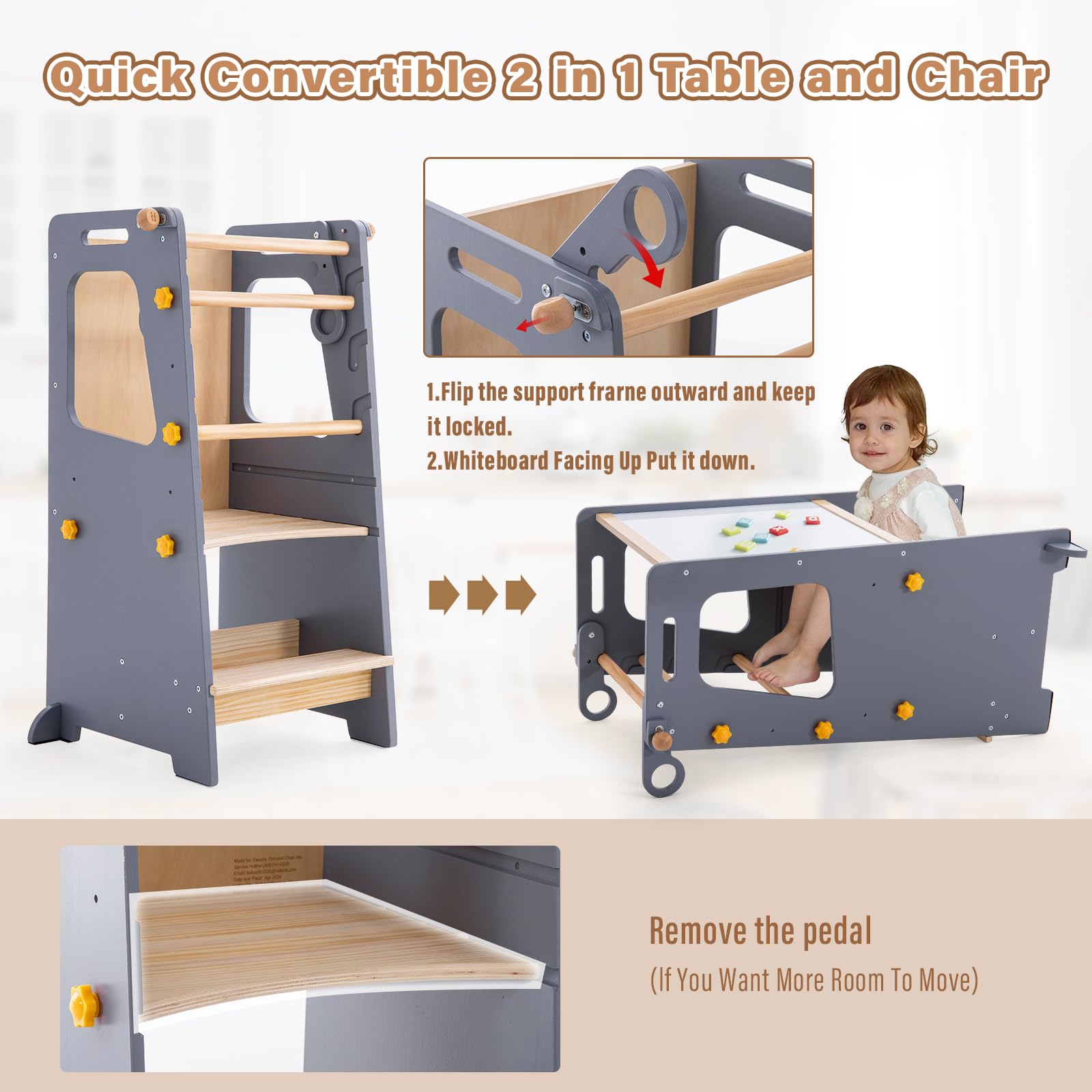 4 in 1幼児用キッチンタワー モンテッソーリ幼児用木製ラ - Toddler Learning Tower のレビューと価格
