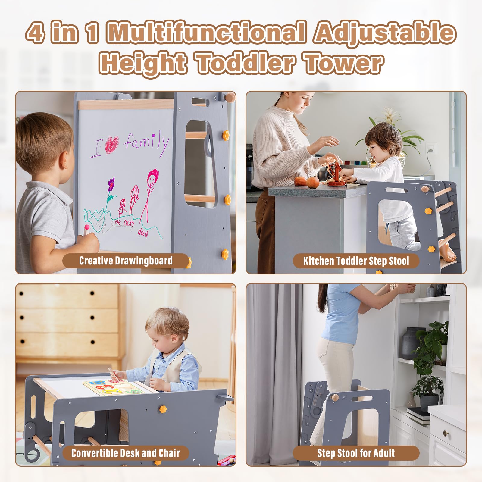 4 in 1幼児用キッチンタワー モンテッソーリ幼児用木製ラ - Toddler Learning Tower のレビューと価格