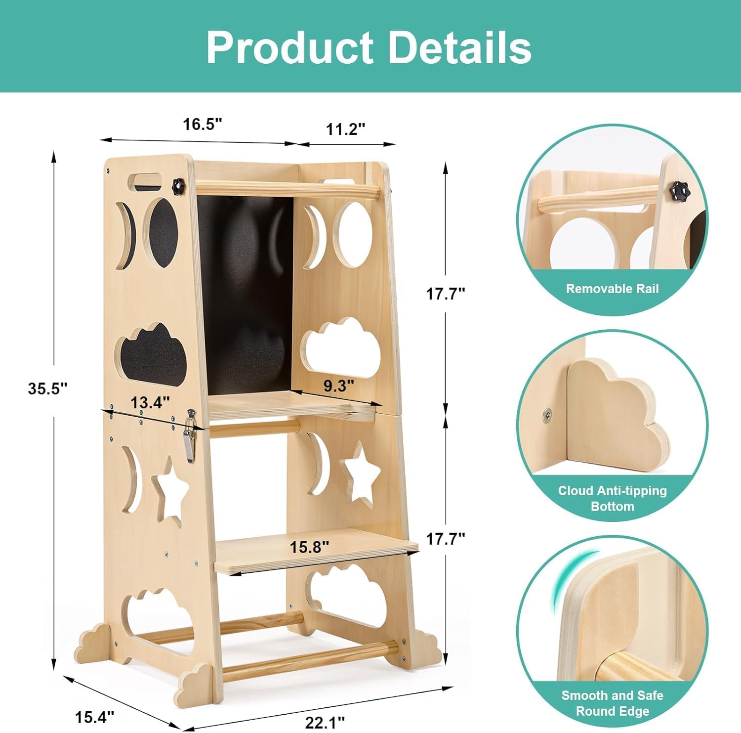 折りたたみ式幼児用キッチンタワー、安全レール付きベビーモンテ - Toddler Learning Tower のレビューと価格