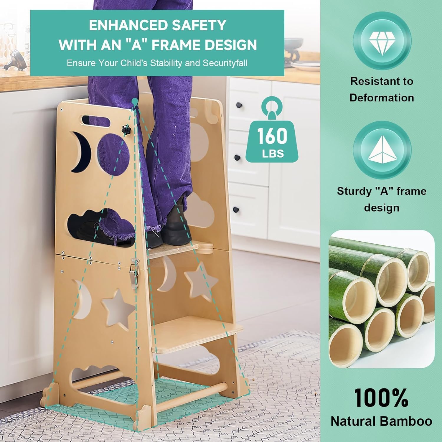 折りたたみ式幼児用キッチンタワー、安全レール付きベビーモンテ - Toddler Learning Tower のレビューと価格