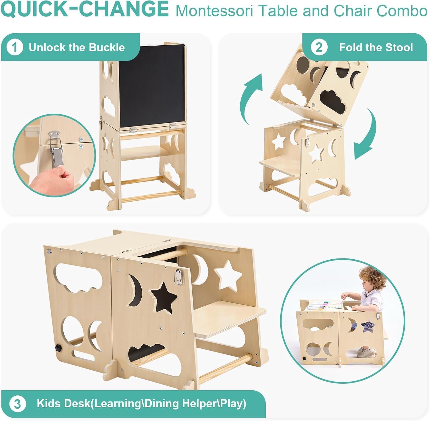 折りたたみ式幼児用キッチンタワー、安全レール付きベビーモンテ - Toddler Learning Tower のレビューと価格