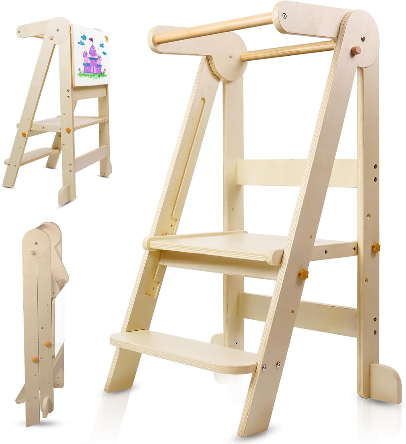 折りたたみ式幼児用キッチンタワー、ホワイトボードと安全レール - Toddler Learning Tower のレビューと価格
