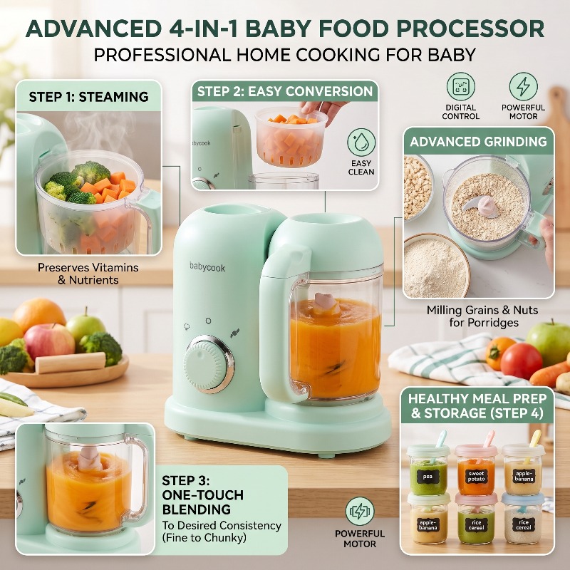 多機能高精度ベビーフードグラインダー小型自動4in1調理蒸し - Baby Food Maker Blender のレビューと価格