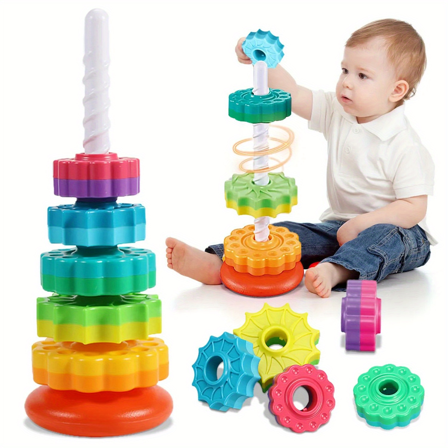 回転レインボータワー スタック＆アンスタックパズルおもちゃ  - Toddler Learning Tower のレビューと価格