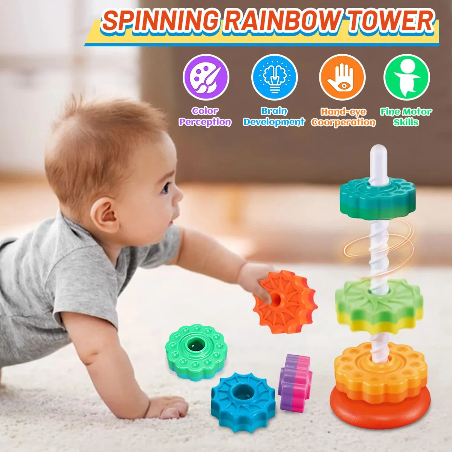 回転レインボータワー スタック＆アンスタックパズルおもちゃ  - Toddler Learning Tower のレビューと価格